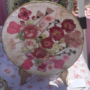 Floral Decoupage Decorative Plate - Pink Rose Bouquet